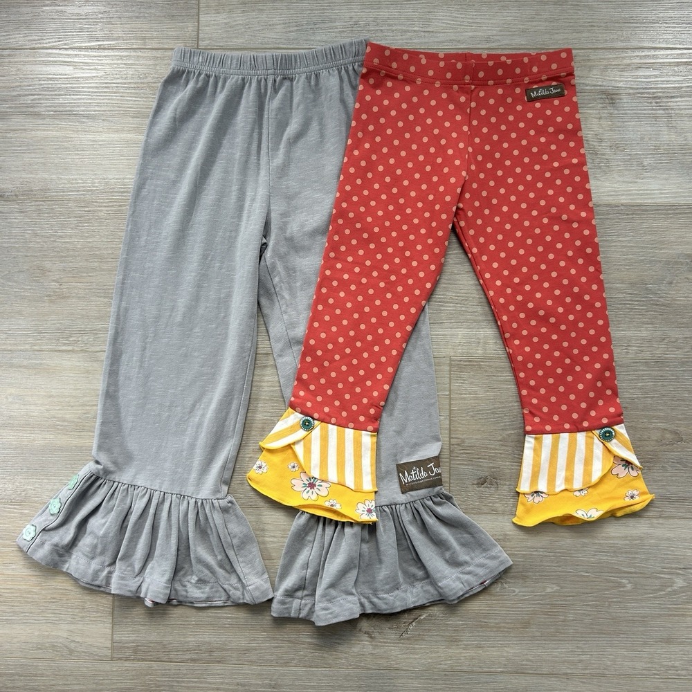 Matilda Jane Girls Size 6 Ruffle Pants/Leggings Multi Colors Ruffles Lot of 2